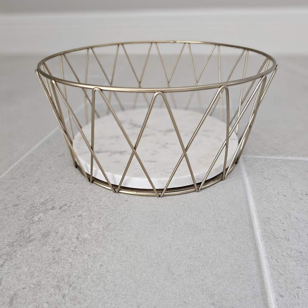 Gold Wire Basket with Marble Base